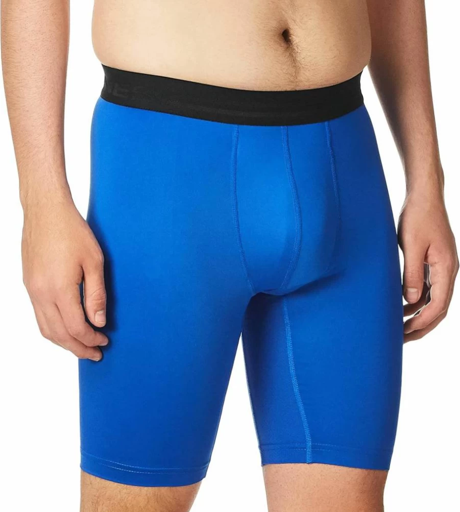 Hanes Men's Performance Compression Shorts - Moisture-Wicking, Breathable, Comfort Fit - Awesome Blue/Ebony - Large Size for Sports & Active Wear