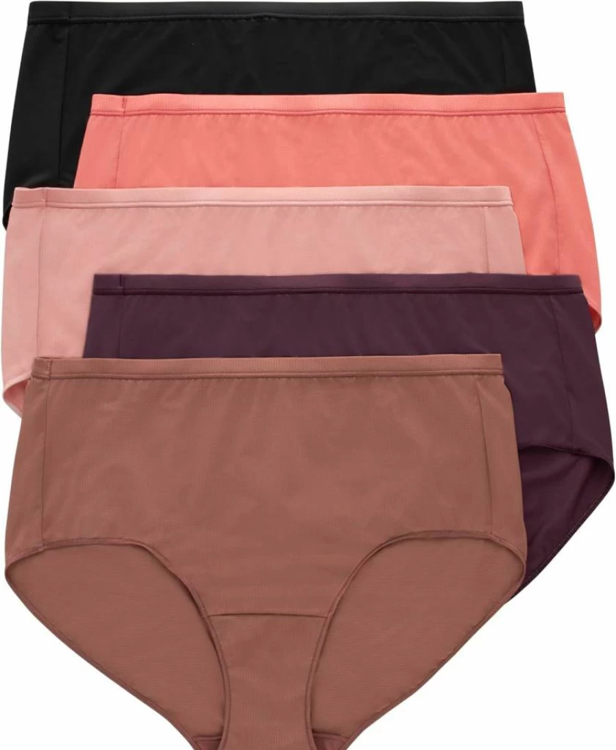Hanes Women's Plus Size Breathable Mesh No-Show Brief Underwear 5-Pack - Comfortable Cotton Panties
