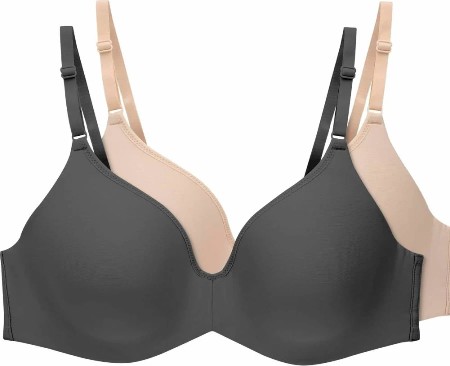 Hanes Women's Comfort Plus Invisible Look Underwire T-Shirt Bra 2-Pack – Adjustable Straps, Smooth Support, Everyday Wear