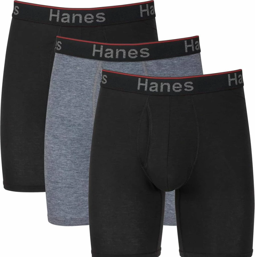 Hanes Men's Total Support Pouch Boxer Briefs 3-Pack - Anti-Chafing, Moisture-Wicking & Odor Control Underwear (Regular or Long Leg)
