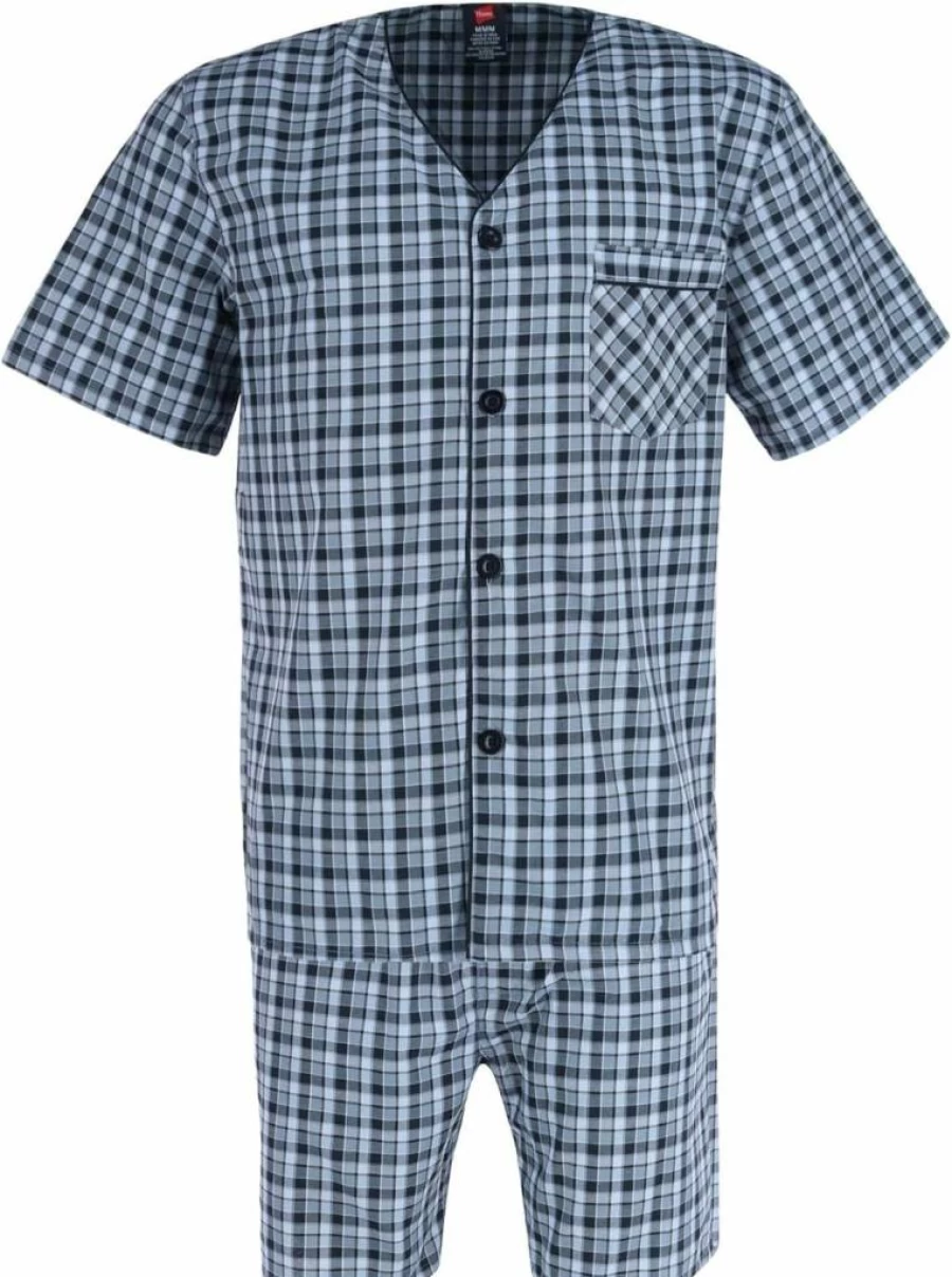 Hanes Men's Cotton Blend Pajama Set - 2-Piece Summer PJs with Short Sleeve Button-Down Shirt & Comfort Shorts