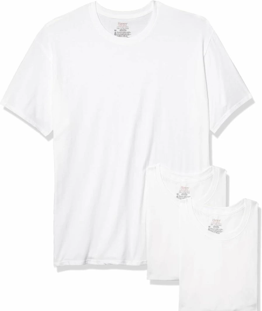 Hanes Men's Moisture-Wicking Stretch Cotton Crew Neck Undershirts, 3-Pack, Breathable Comfort Fit Tees