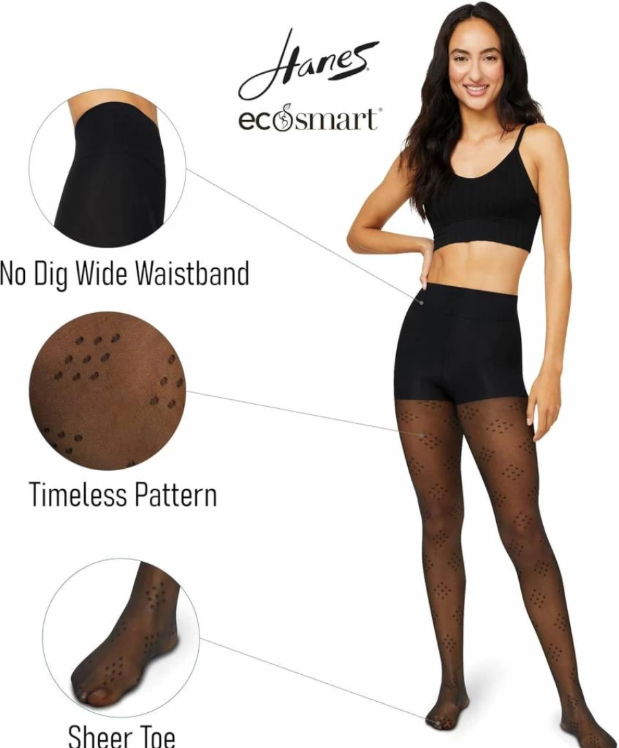 Hanes Women's EcoSmart Control Top Tights with Diamond Dot Design – Comfortable & Breathable