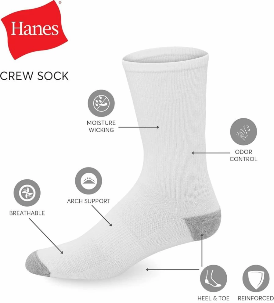 Hanes Men's X-Temp Lightweight Crew & Ankle Socks, 12-Pack - Moisture-Wicking & Breathable