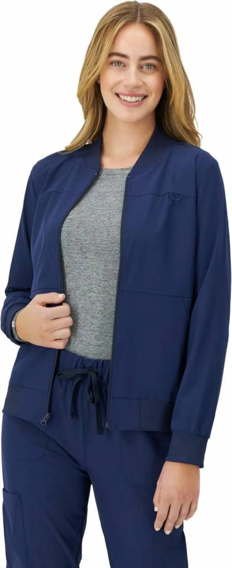 Hanes Women's Moisture-Wicking Zip-Up Scrub Bomber Jacket for Healthcare Professionals