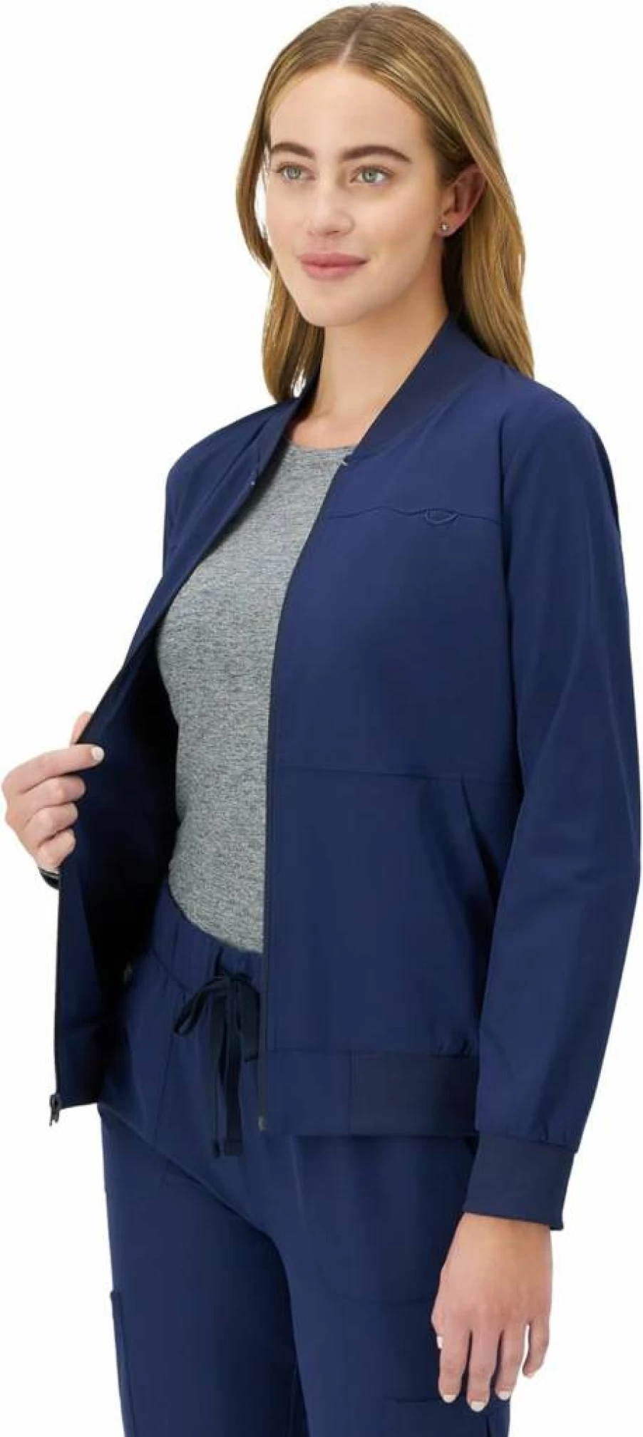 Hanes Women's Moisture-Wicking Zip-Up Scrub Bomber Jacket for Healthcare Professionals