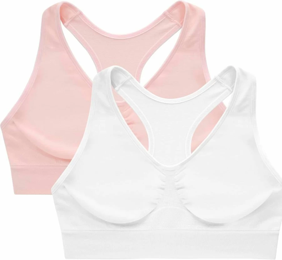 Hanes Women's 2-Pack Seamless Racerback Bralette - Full Coverage Pullover Sports Bra