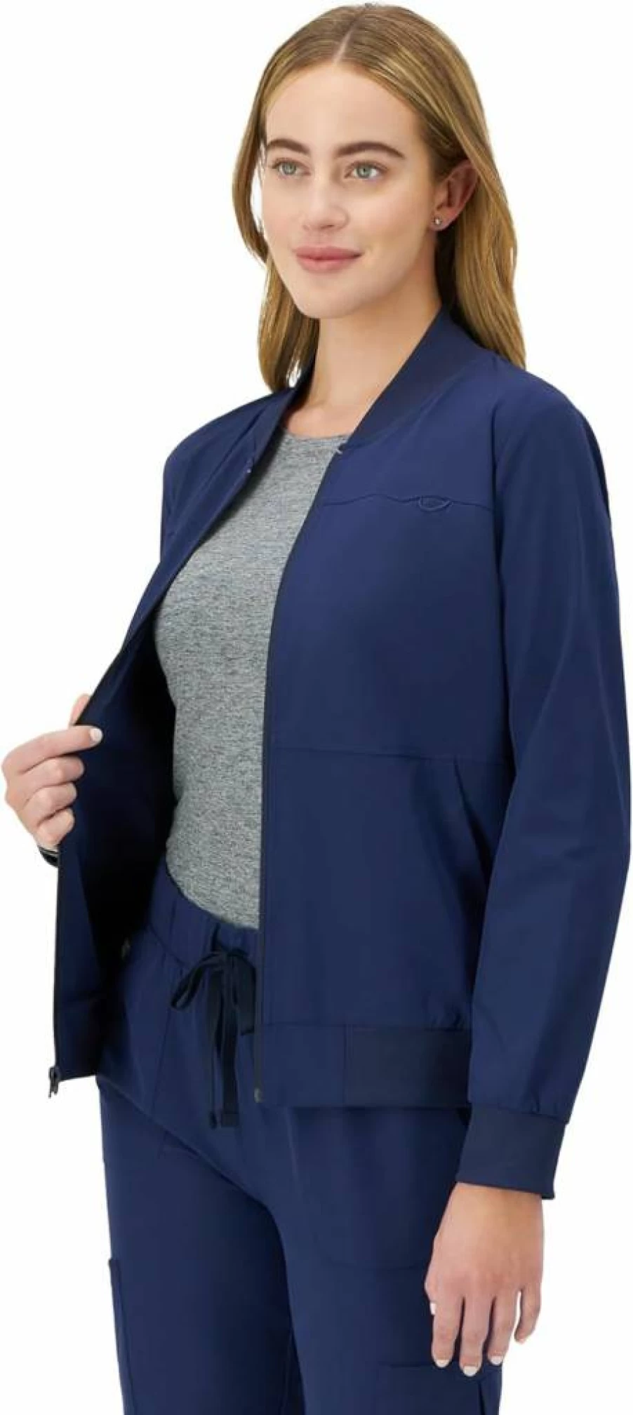 Hanes Women's Moisture-Wicking Zip-Up Scrub Bomber Jacket for Healthcare Professionals
