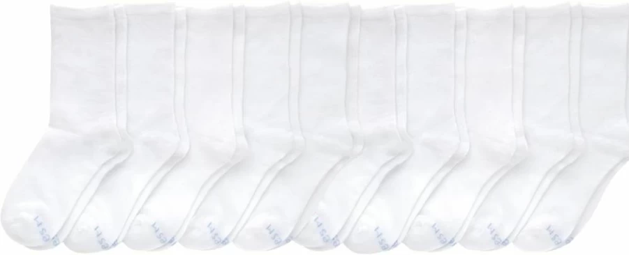 Hanes Girls' Plain White Knit Crew Socks 10-Pack - Soft Comfortable Uniform Socks for School & Everyday Wear