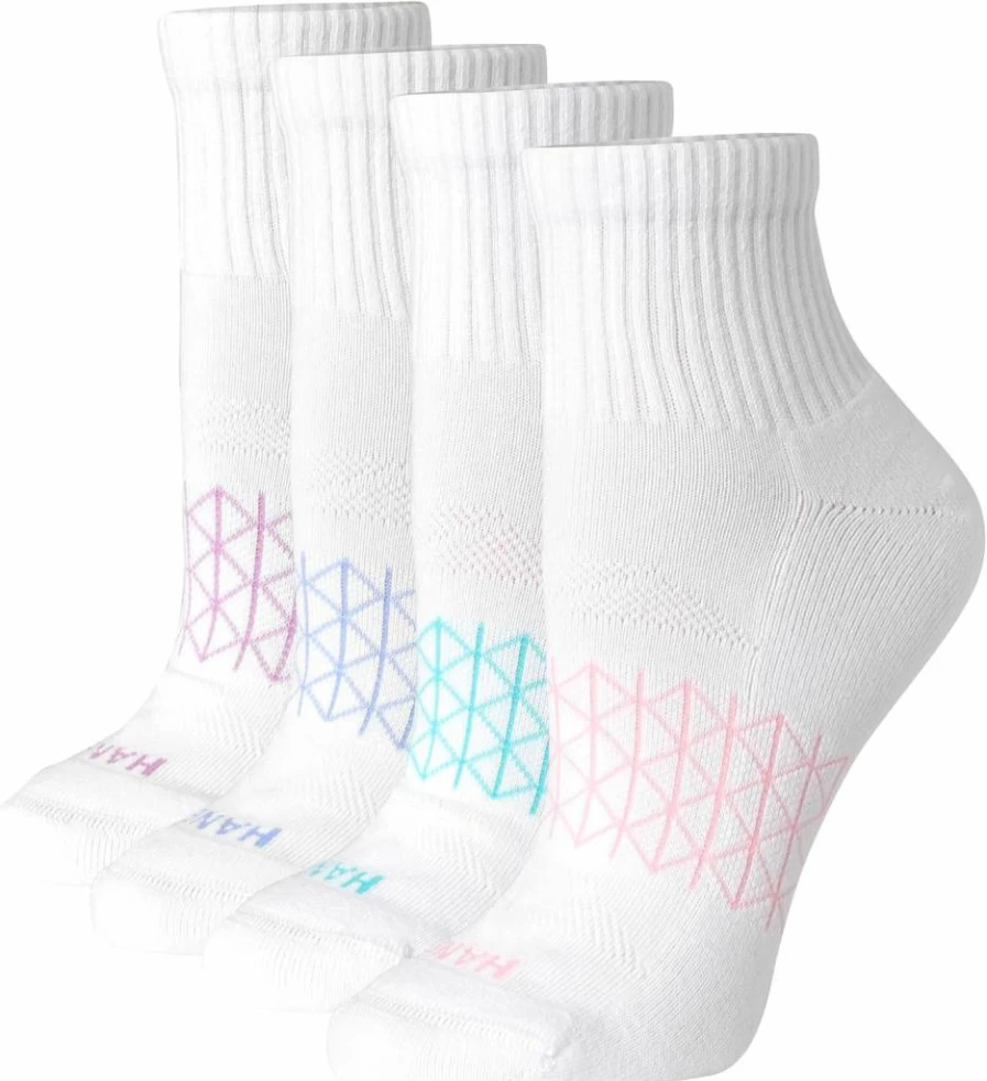 Hanes Women's 4-Pack Cushioned Ankle Socks, Seamless Toe Comfort, Breathable Active Socks for Workout & Daily Wear