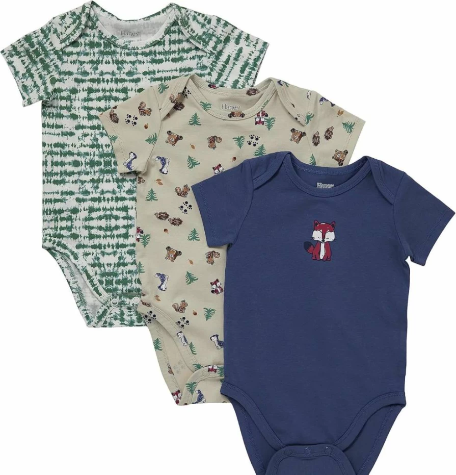 Hanes Unisex Baby 3-Pack Pure Comfort Short Sleeve Bodysuits for Infants & Toddlers, Soft Cotton Onesies for Boys & Girls