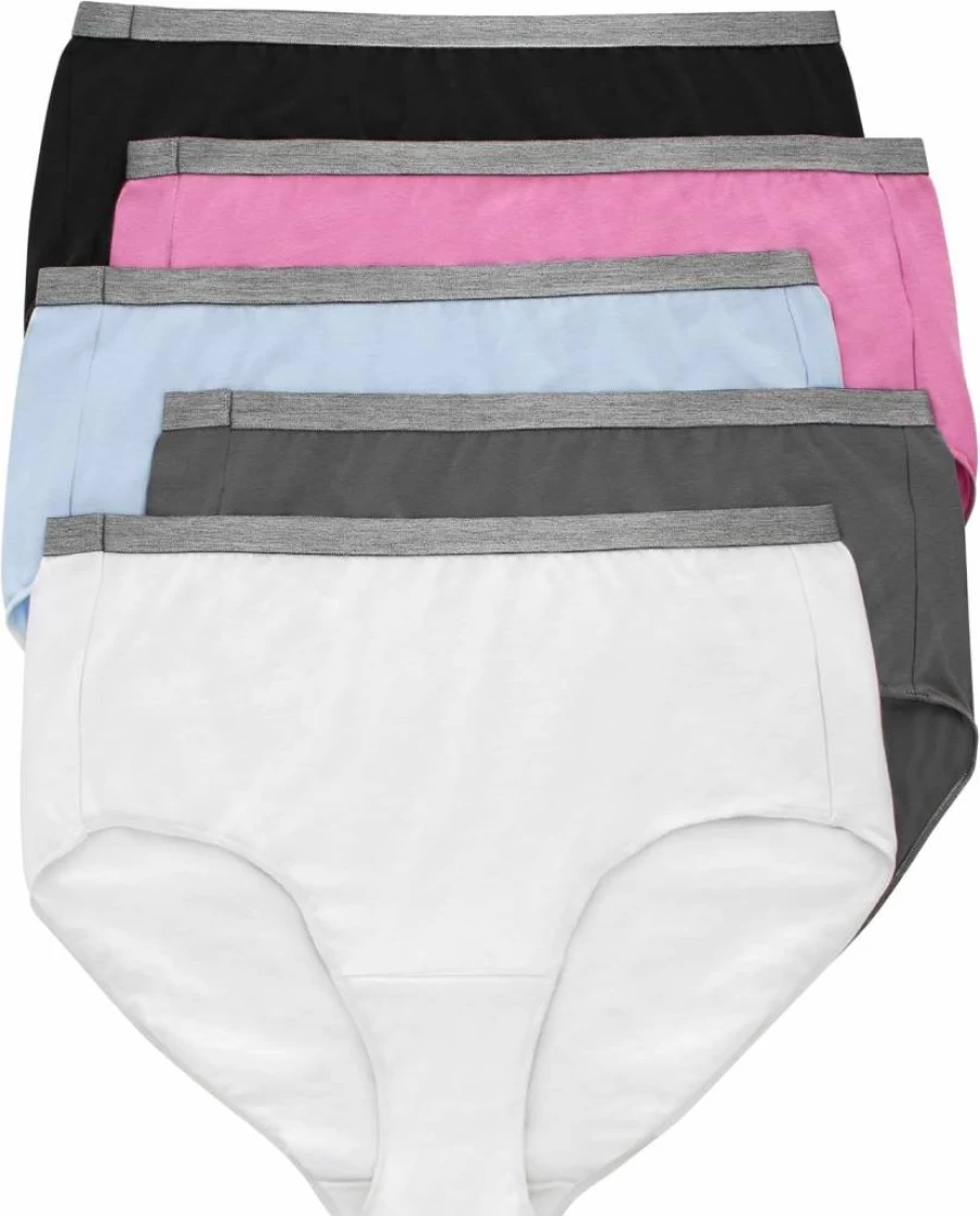 Hanes Women's Cotton Stretch Brief Underwear 5-Pack - Plus Size Comfort Panties