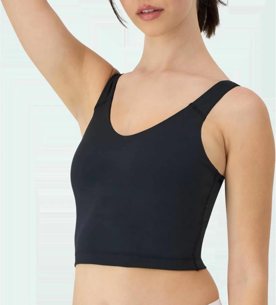 Hanes Women's V-Neck Cropped Pullover Bralette with Built-In Shelf Bra & Odor Control