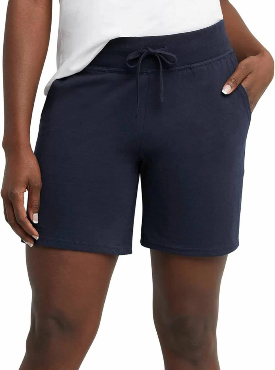 Hanes Women's Cotton Jersey Shorts with Pockets, 7-Inch Inseam, Comfortable Drawstring Waistband for Casual Wear