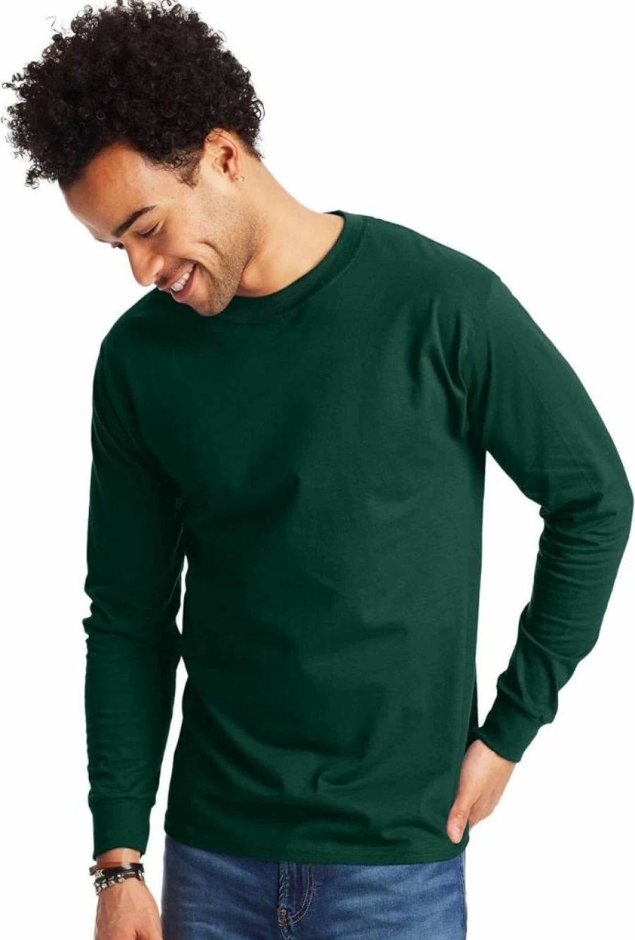 Hanes Men's Beefy Long Sleeve T-Shirt, 1 or 2 Pack, Comfort Cotton Crewneck Shirts for Men