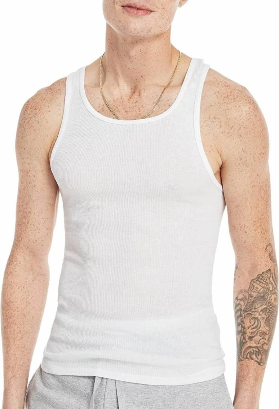 Hanes Men's Moisture-Wicking Lightweight Cotton Ribbed Tank Undershirts Multi-Pack - Breathable Comfort Fit