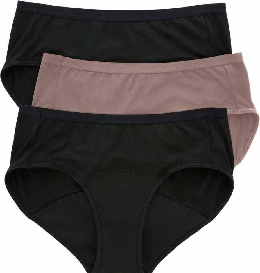Hanes Women's Period Underwear - 3 Pack Hipster for Moderate Leak Protection, Comfortable Microfiber Briefs