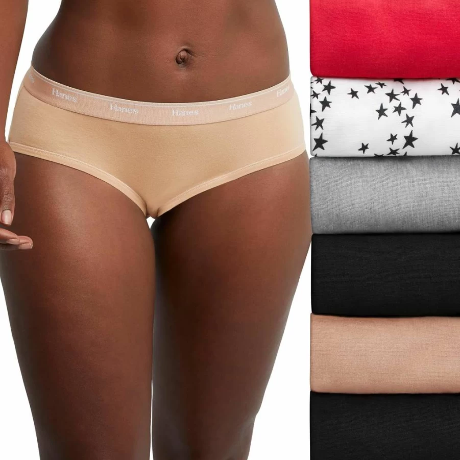 Hanes Women's Cotton Hipster Panties 6-Pack - Breathable Stretch Underwear Assorted Colors