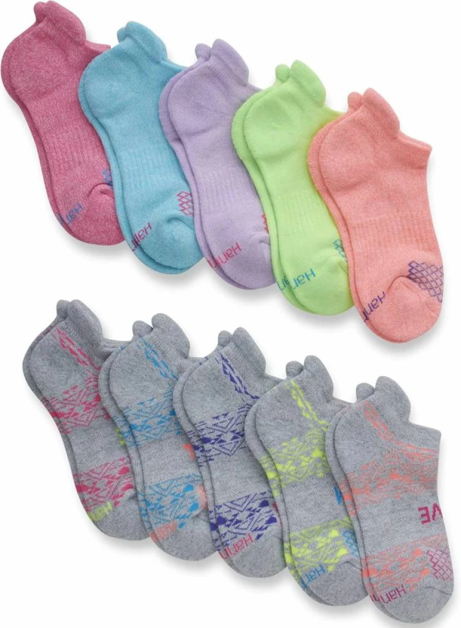 Hanes Girls' No-Show Socks 10-Pair Pack – Comfort Fit with Heel Shield for Everyday Wear