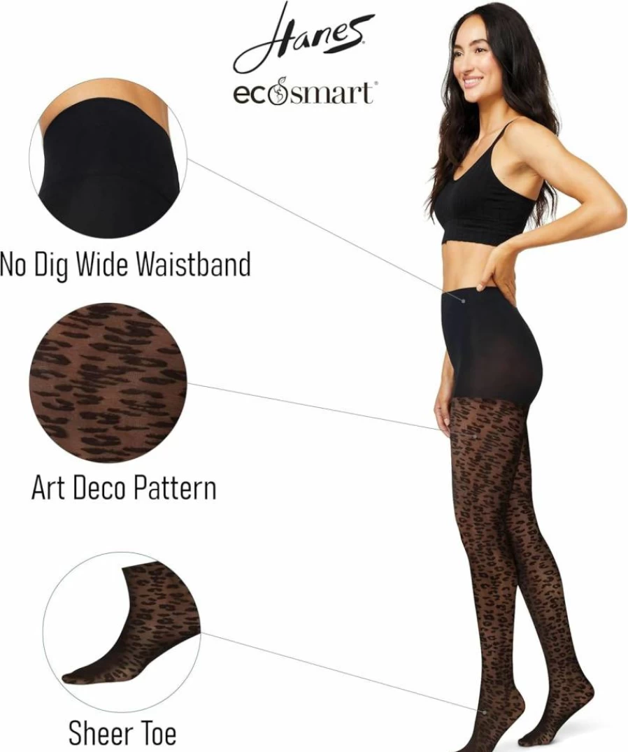Hanes Women's EcoSmart Animal Print Control Top Sheer Pantyhose Tights for Comfort & Style
