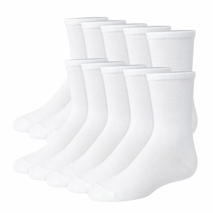 Hanes Girls' Plain White Knit Crew Socks, 10-Pair Pack, Comfortable Uniform Socks for School & Daily Wear