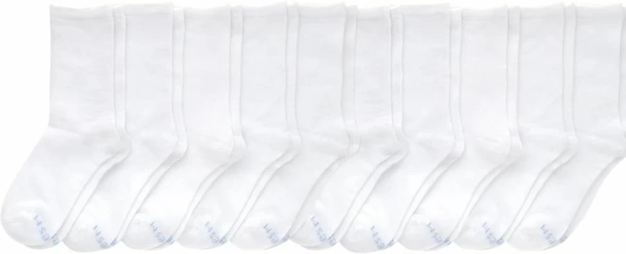 Hanes Girls' Plain White Knit Crew Socks, 10-Pair Pack, Comfortable Uniform Socks for School & Daily Wear
