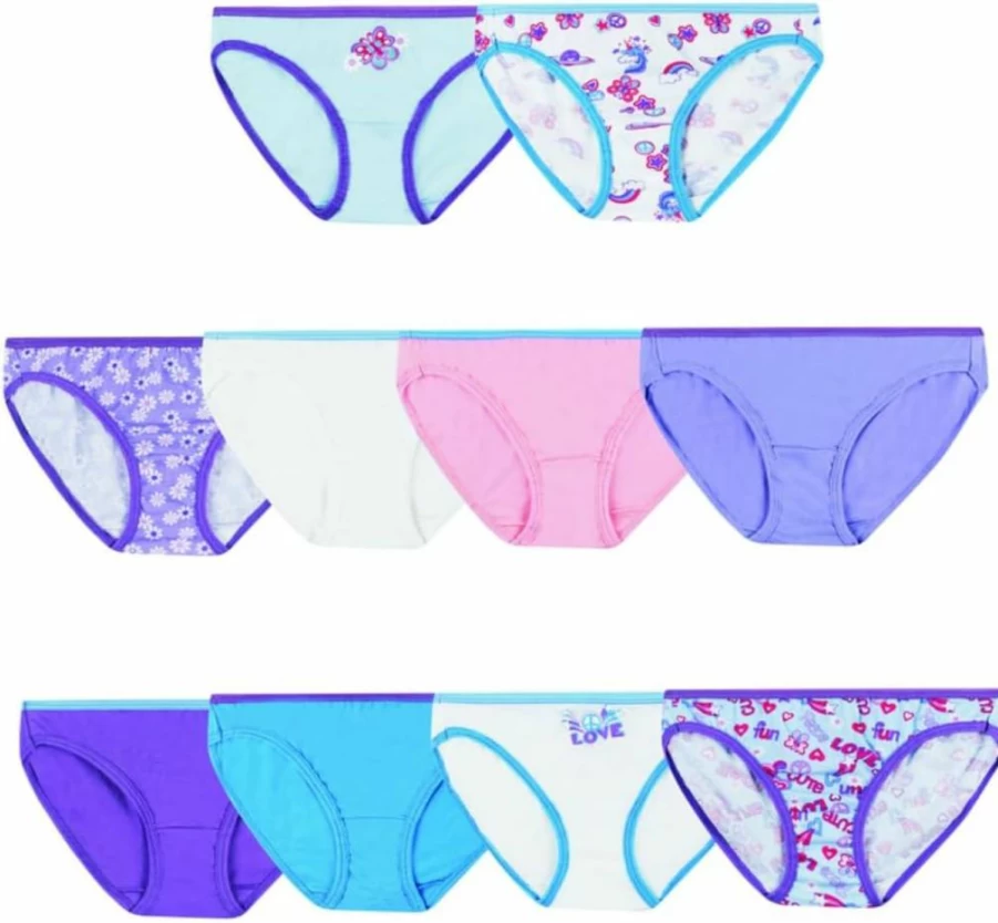 Hanes Girls & Toddler Cotton Underwear Multipack - Tagless Brief, Hipster & Bikini Panties (Assorted Colors)