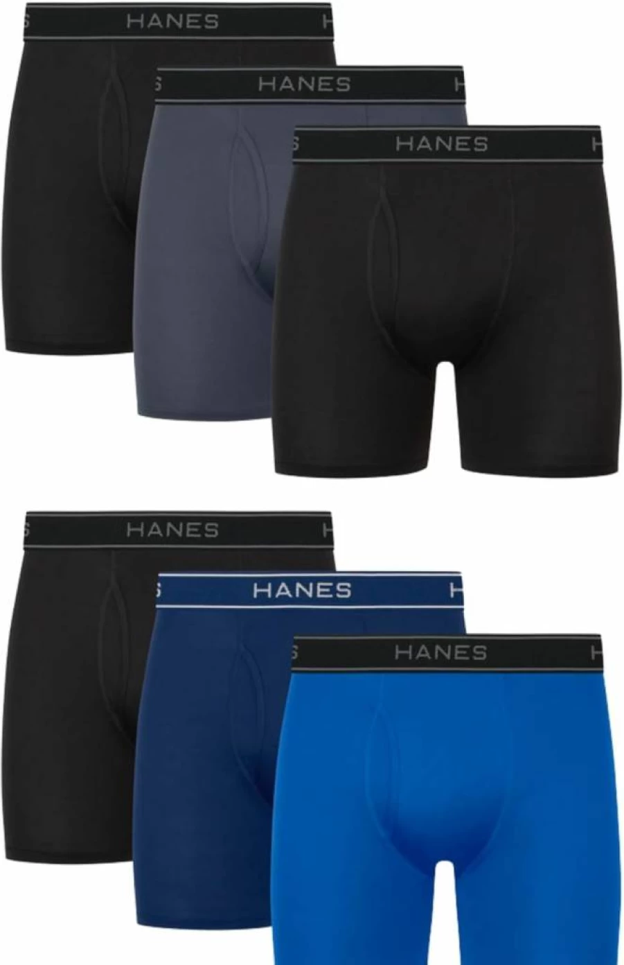 Hanes Men's Moisture-Wicking Stretch Boxer Brief Underwear 6-Pack - Comfortable & Breathable Performance Underwear