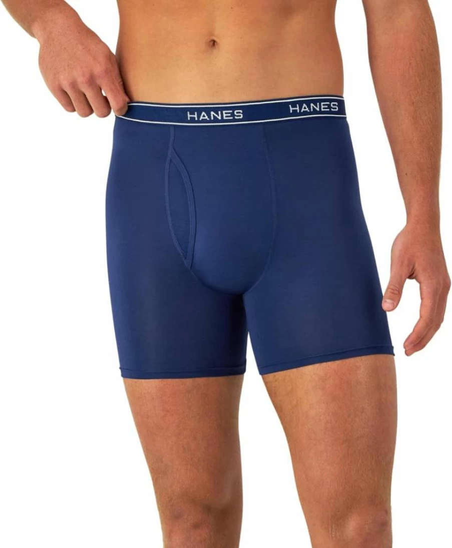 Hanes Men's Moisture-Wicking Stretch Boxer Brief Underwear 6-Pack - Comfortable & Breathable Performance Underwear