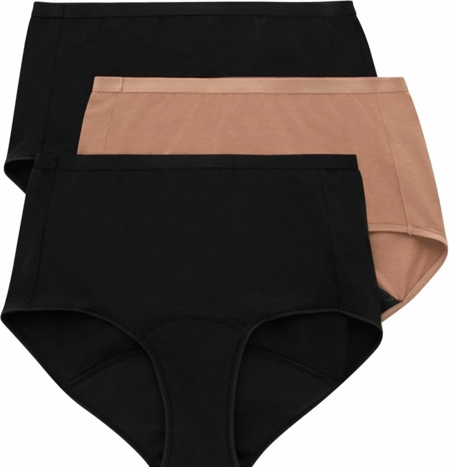 Hanes Women's Super Leak Protection Period & Post-Partum Underwear - 3-Pack Comfort Briefs