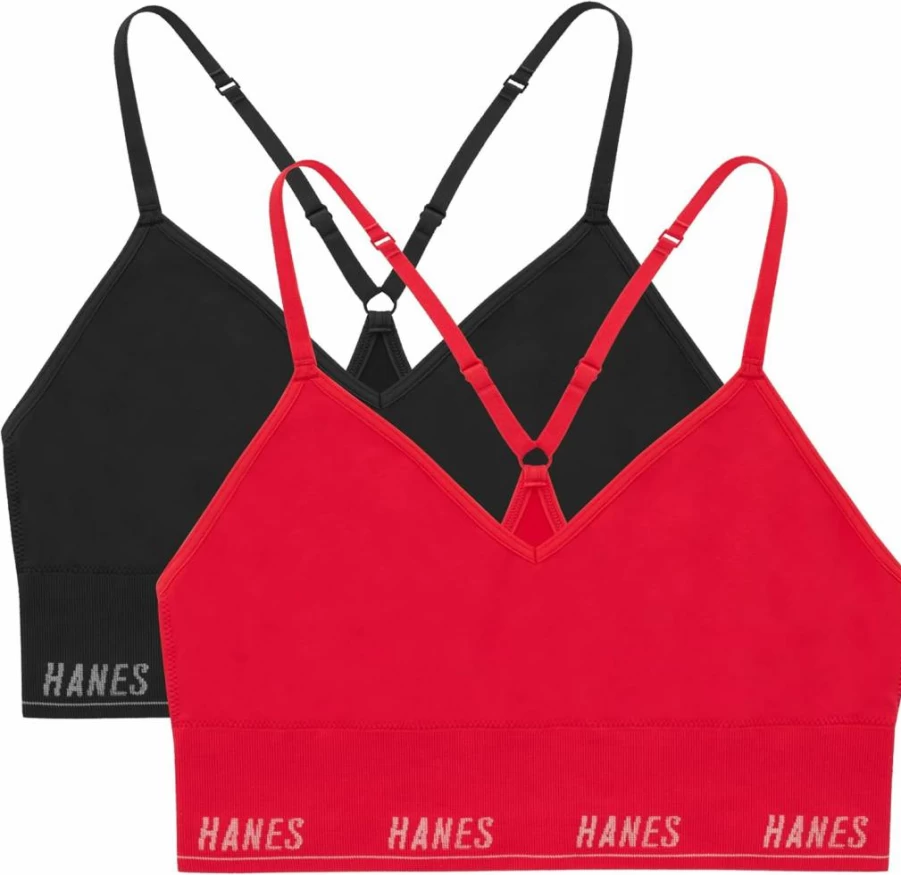 Hanes Women's 360 Flex Wireless Seamless Bra 2-Pack - Light Support, Odor Control, Pullover Triangle Bralette