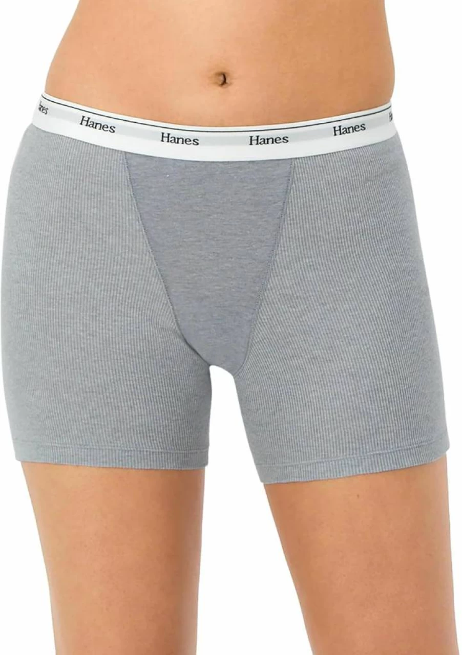 Hanes Women's Cotton Stretch 4-Pack Mid-Thigh Boxer Brief Underwear | Comfortable Breathable Panties