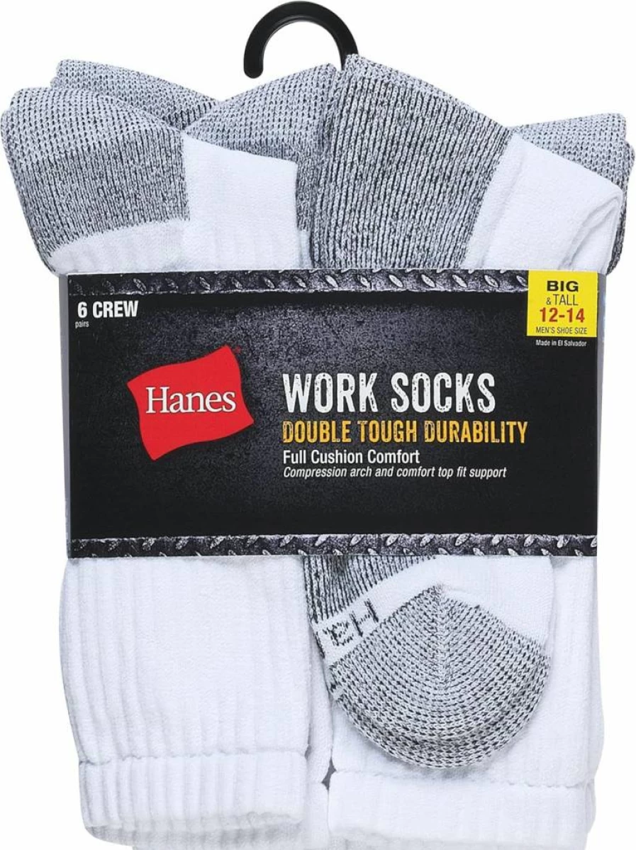 Hanes Men's 6-Pack Durable Work Socks for Comfort & Support