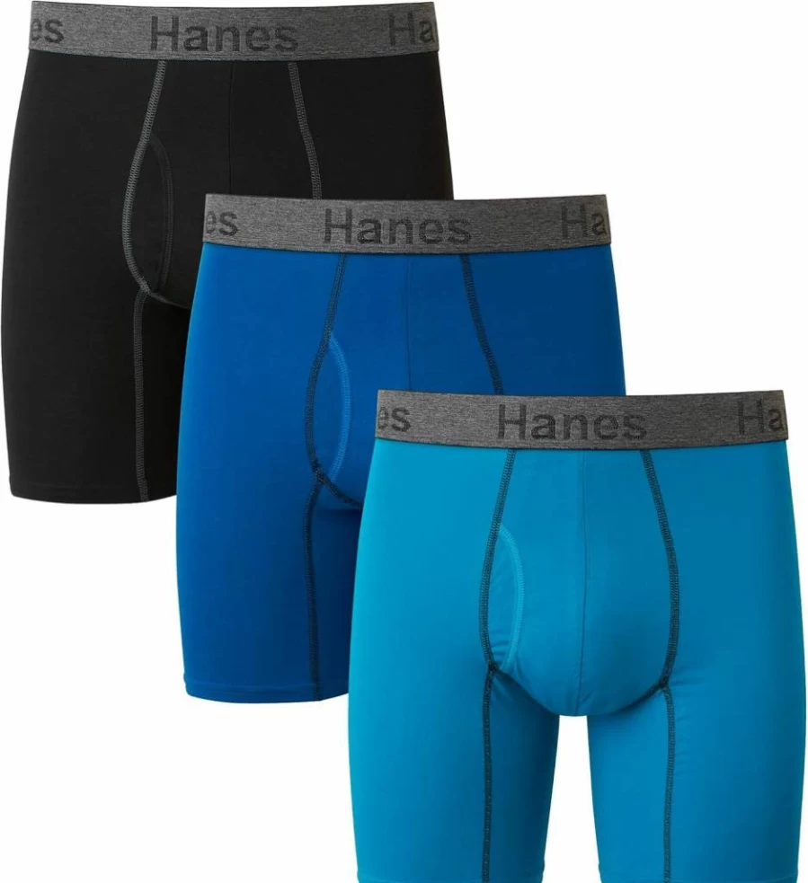 Hanes Men's Ultra Soft Comfort Flex Fit Boxer Briefs 3-Pack - Stretch Regular & Long Leg Underwear