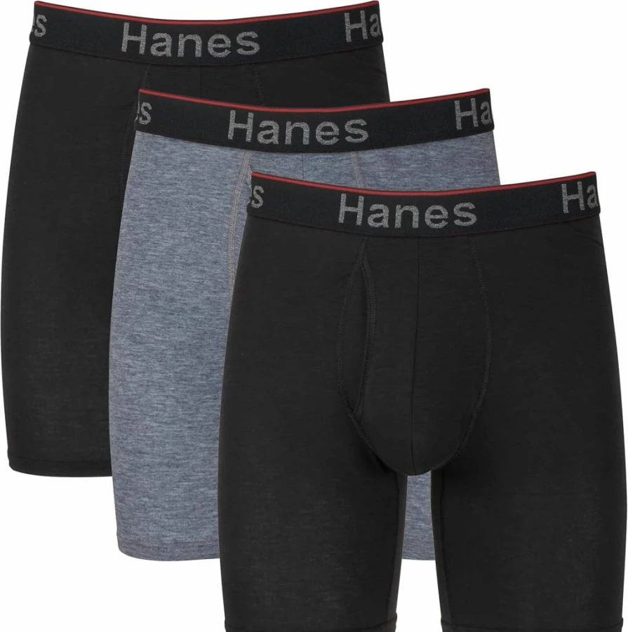 Hanes Men's Total Support Pouch Boxer Briefs 3-Pack - Anti-Chafing, Moisture-Wicking & Odor Control Underwear (Regular or Long Leg)