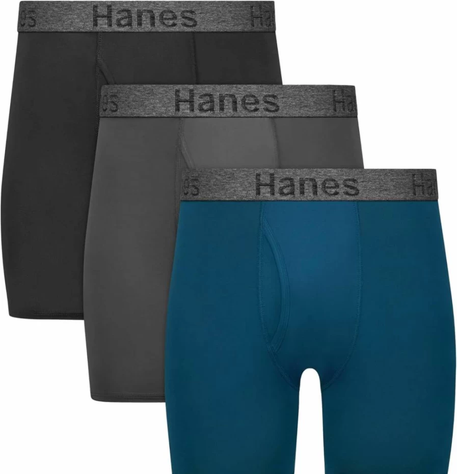 Hanes Men's Performance Stretch Boxer Brief 3-Pack - Stay Dry Pouch with Leak Protection, Moisture-Wicking Underwear