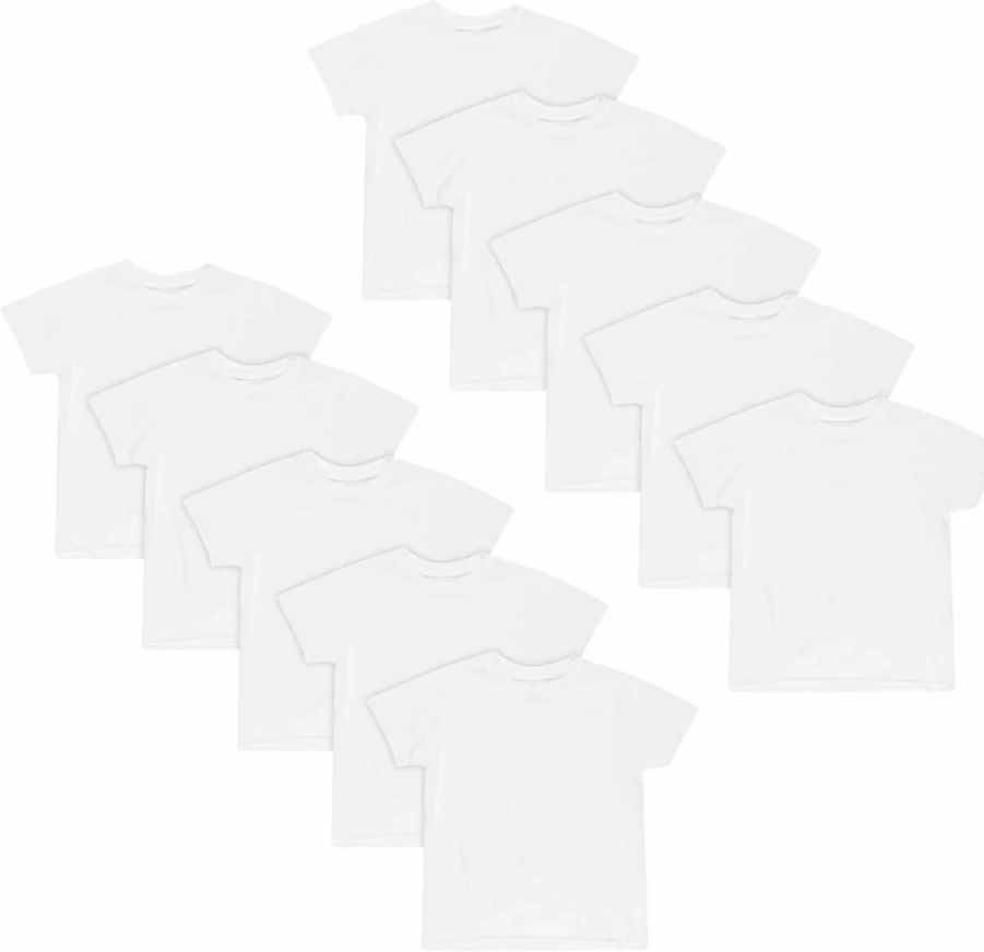 Hanes Boys' Ecosmart White Short Sleeve Undershirts, 5-Pack or 10-Pack, Comfort Cotton Crewneck Tees