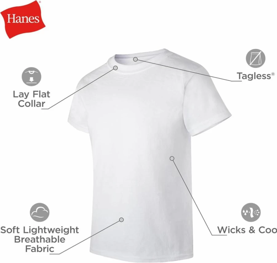 Hanes Boys' Ecosmart White Short Sleeve Undershirts, 5-Pack or 10-Pack, Comfort Cotton Crewneck Tees