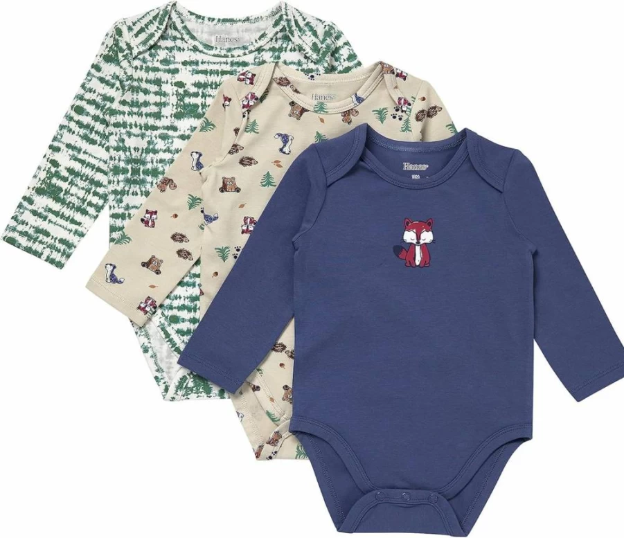 Hanes Unisex Baby 3-Pack Long Sleeve Bodysuits – Soft Cotton Infant Onesies for Boys & Girls
