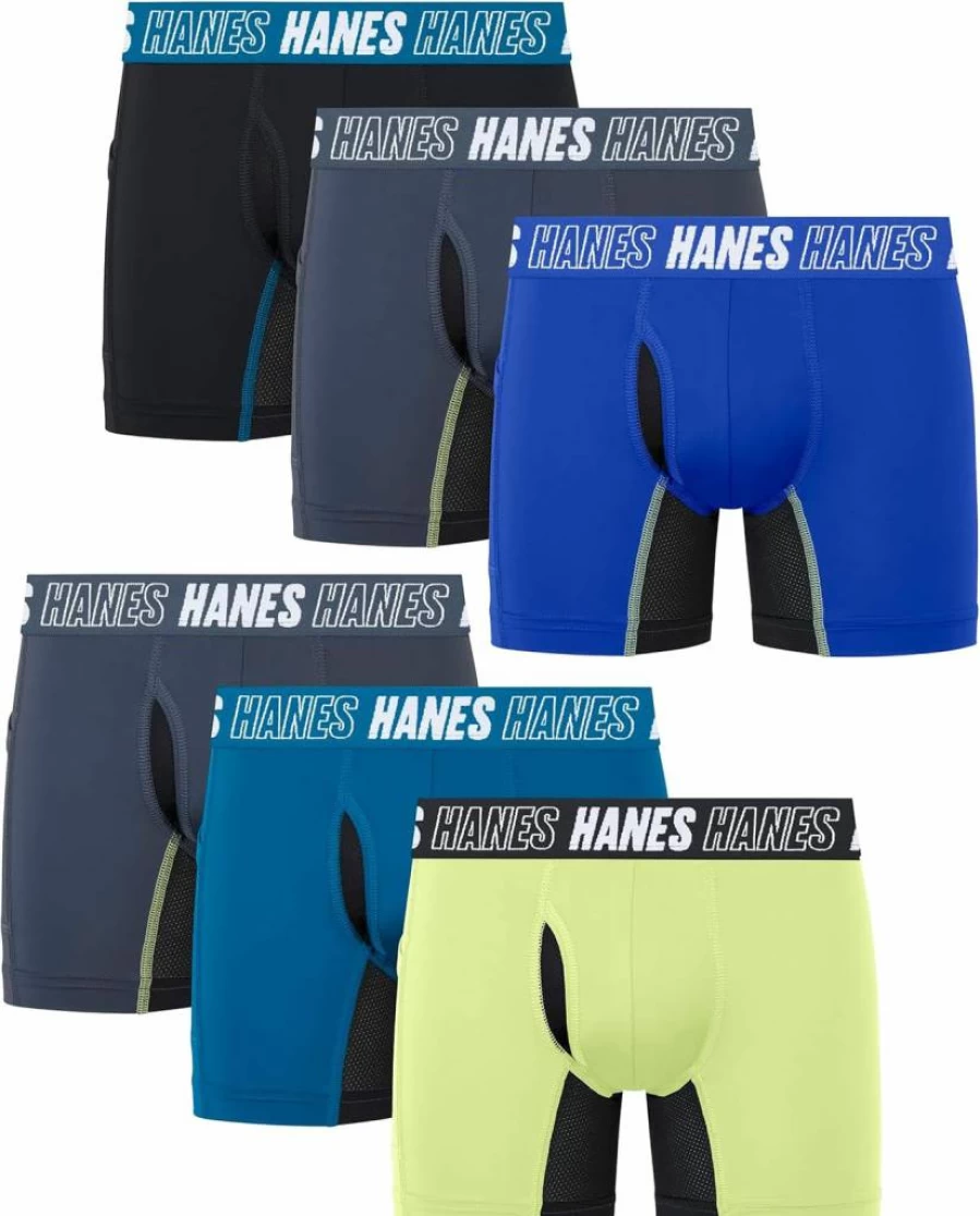 Hanes Boys Anti-Chafe Boxer Briefs 6-Pack - Comfortable Moves Underwear for Active Kids