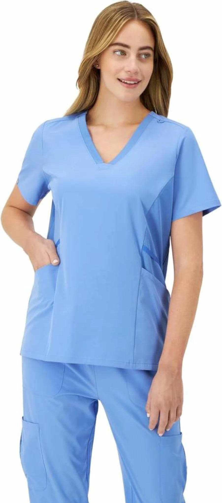 Hanes Women's Moisture-Wicking Stretch Scrub Top with Ribbed Side Panels | Healthcare Work Shirt