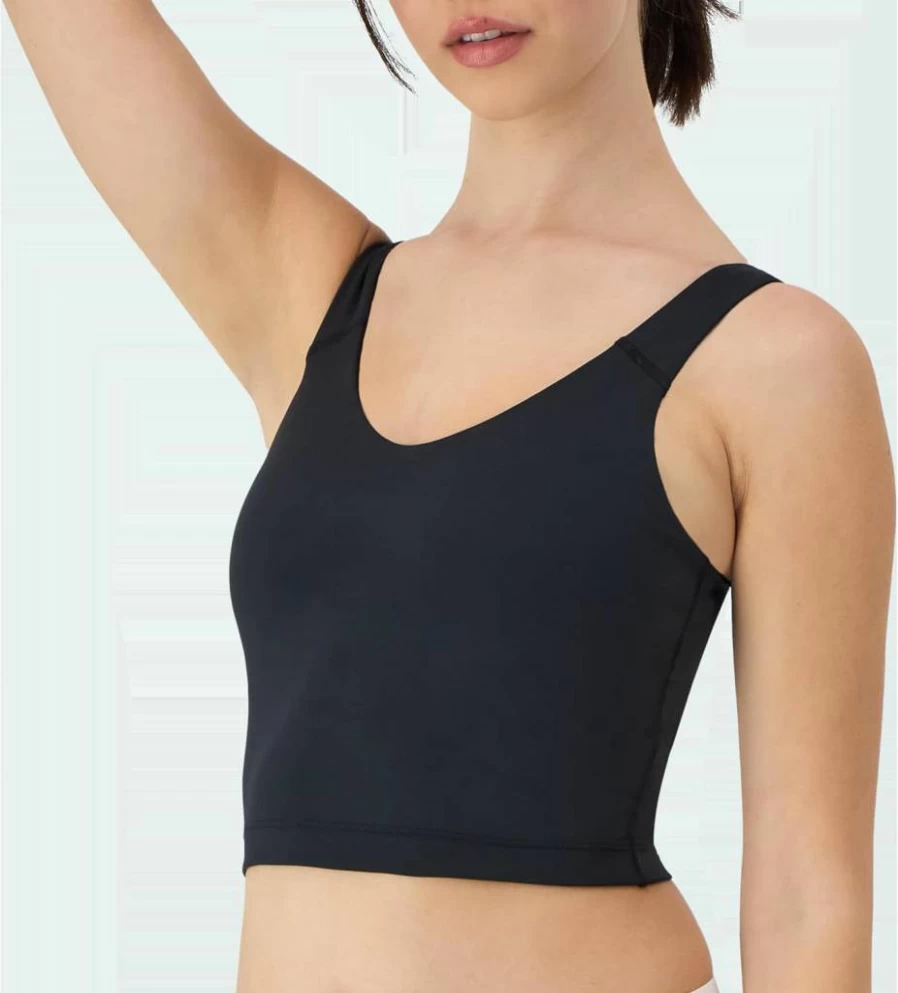 Hanes Women's V-Neck Cropped Pullover Bralette with Built-In Shelf Bra and Odor Control Technology