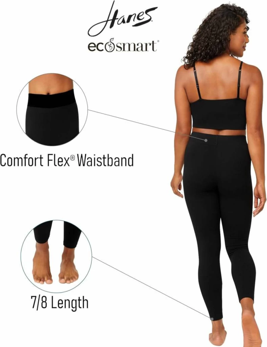 Hanes Women's EcoSmart Classic Fitted Leggings - Soft Stretch Comfort, Sustainable Cotton Blend, High Waist Workout Leggings