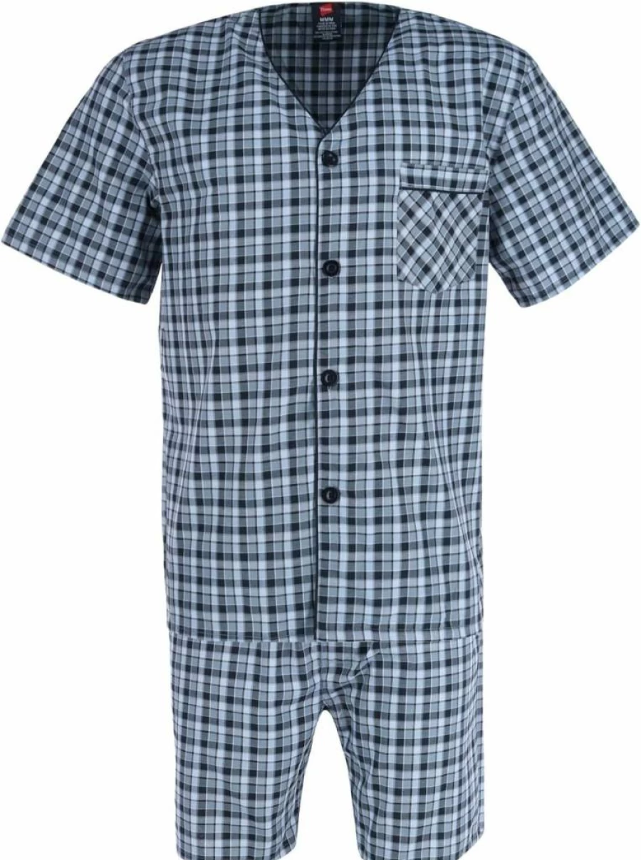 Hanes Men's Cotton Blend Pajama Set - 2-Piece Summer PJs with Short Sleeve Button-Down Shirt & Comfort Shorts