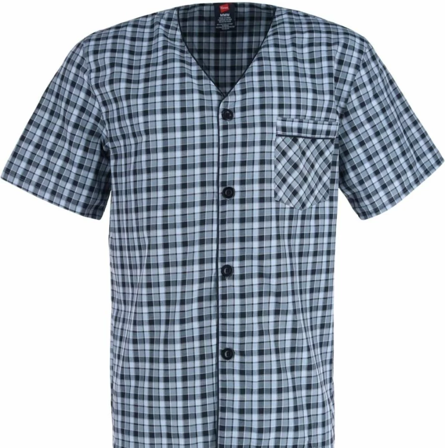 Hanes Men's Cotton Blend Pajama Set - 2-Piece Summer PJs with Short Sleeve Button-Down Shirt & Comfort Shorts