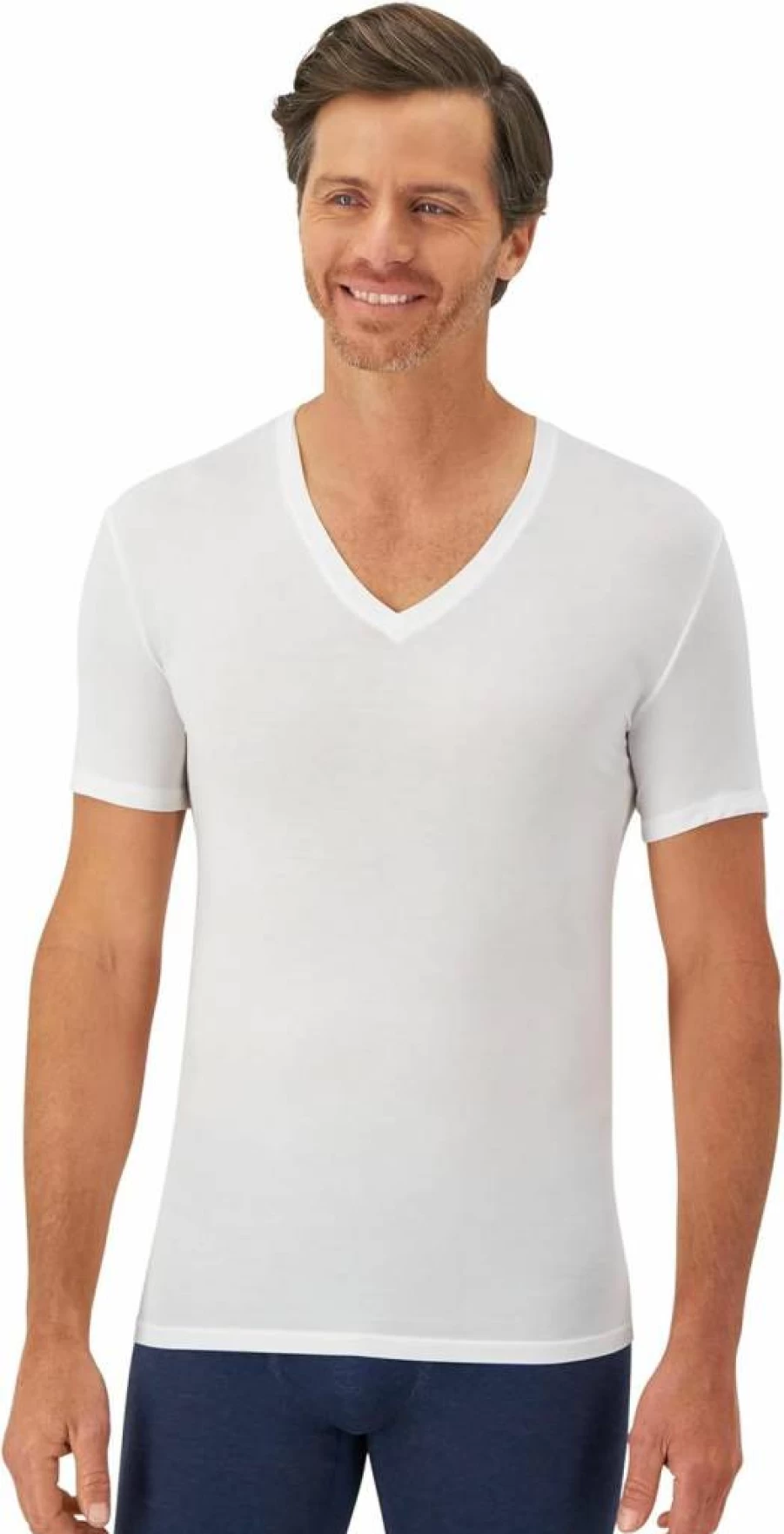 Hanes Men's Slim Fit V-Neck Undershirt 1-Pack - Stay Tucked Fitted Tee, White & Black, Perfect Flex Comfort