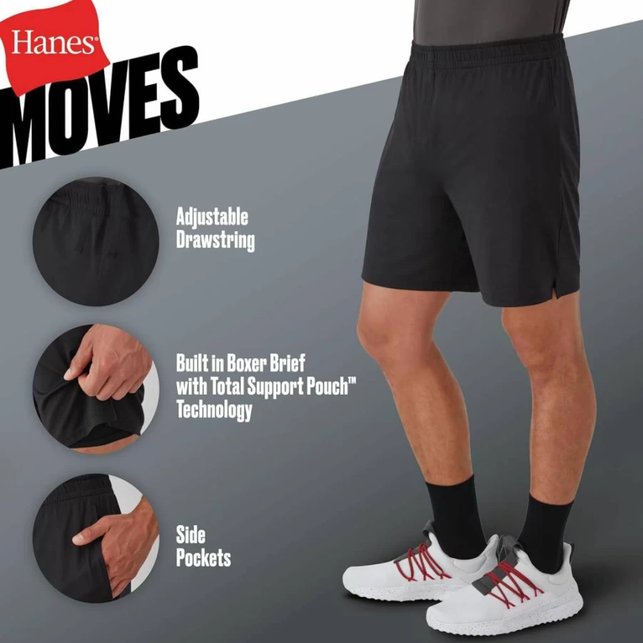 Hanes Men's Moisture-Wicking Workout Boxer Briefs with Support Pouch, 7-Inch Inseam Athletic Underwear