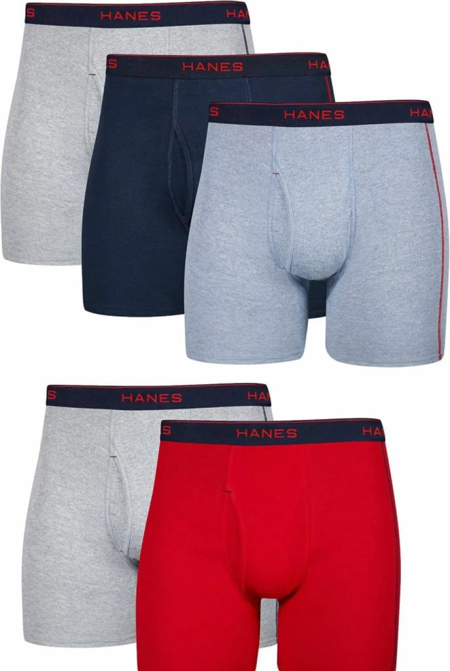 Hanes Men's Cool Dri Moisture-Wicking Cotton Boxer Briefs - No-Ride-Up Comfort Multi-Pack Underwear