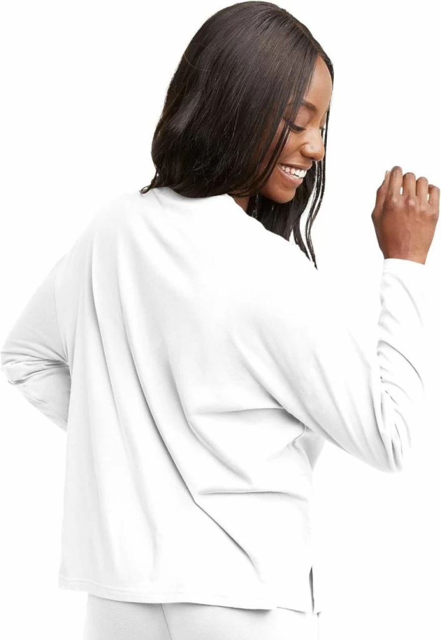 Hanes Women's Original Cotton V-Neck Long Sleeve T-Shirt - Soft Comfortable Raw Edge Tee