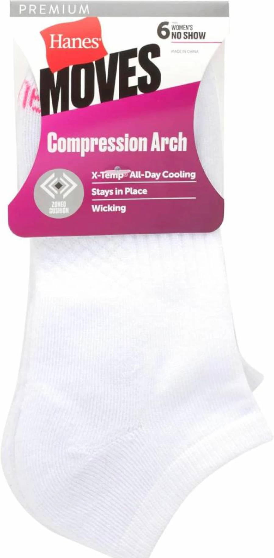 Hanes Women's X-Temp Performance No Show Socks with Arch Support & Cushion, 6-Pack, White, Sizes 5-9